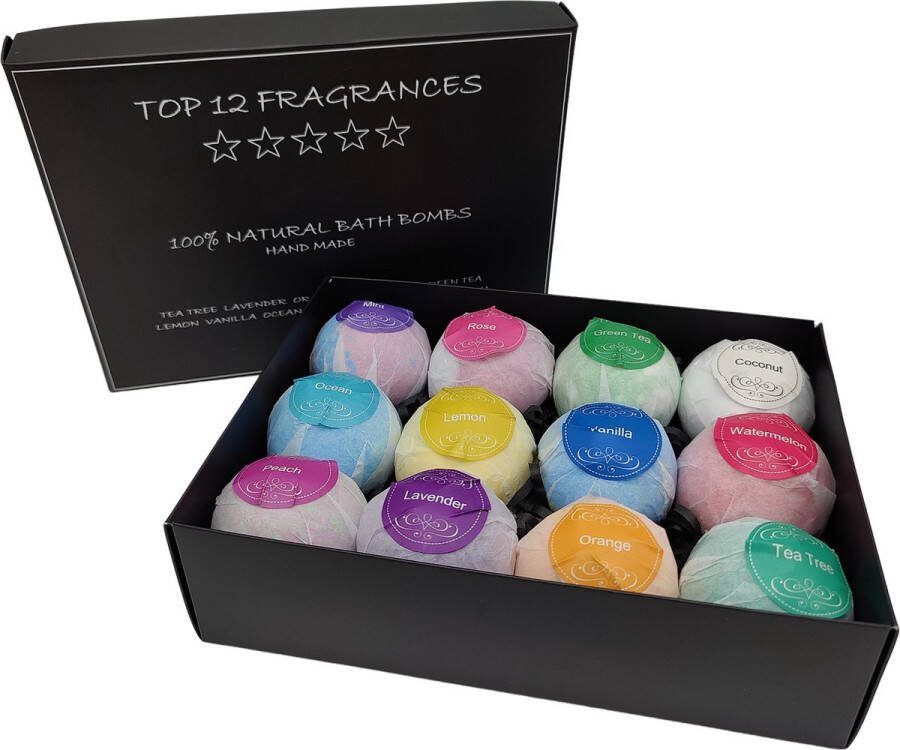 Badbruisbal 100% Natuurlijke Bruisballen voor in Bad 12 Etherische Aroma Badbommen Handmade Bath Bombs Giftset