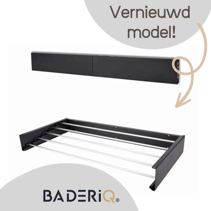 BaderiQ Droogrek Wasrek Wanddroogrek Verbeterde model 2024 Valence mat zwart Rvs inklapbaar 80 x 40 2.8 x 10.5 cm