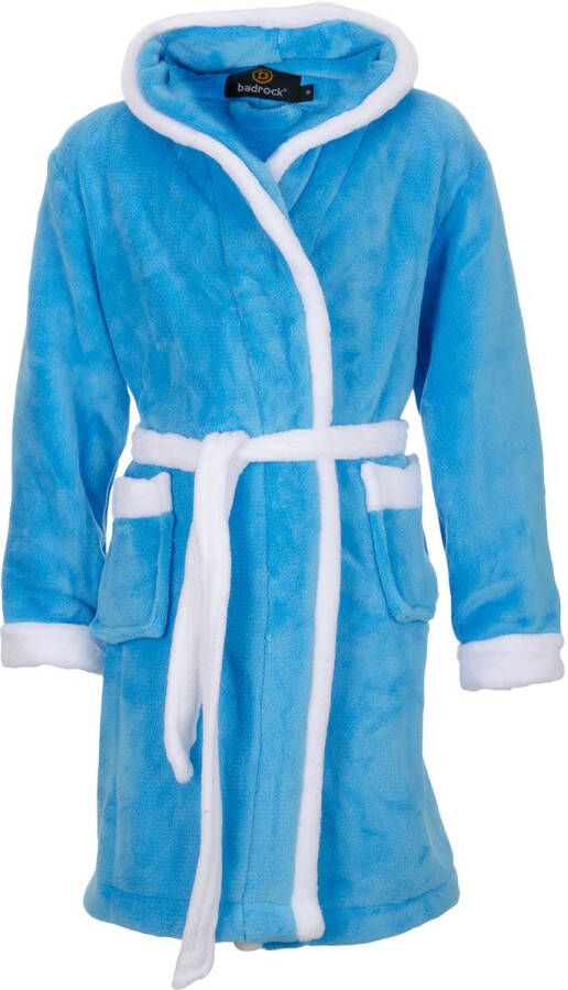 Badrock Badjas capuchon aqua blauw fleece badjas kind ochtendjas kind warm & zacht meisje & jongen maat (14-16 jaar) 164-176