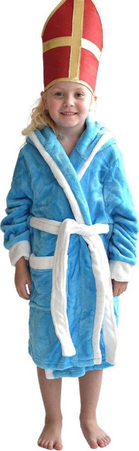 Badrock Badjas capuchon aqua blauw fleece badjas kind ochtendjas kind warm & zacht meisje & jongen maat (5-6jaar) 110-116