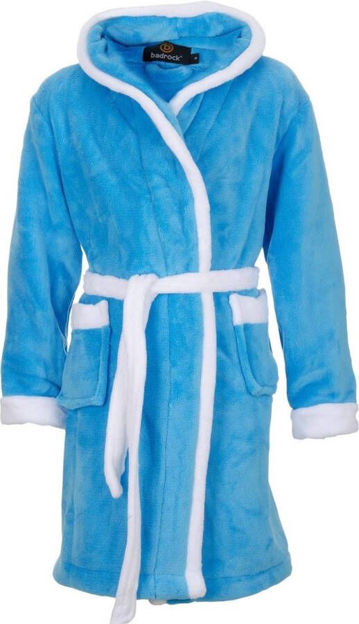 Badrock Badjas capuchon aqua blauw fleece badjas kind ochtendjas kind warm & zacht meisje & jongen maat (9-10jaar) 134 140
