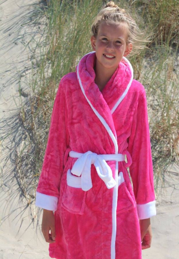 Badrock Badjas capuchon roze fleece badjas kind ochtendjas warm & zacht maat (14-16 jaar) 164-176