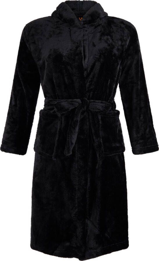 Badrock Kinderbadjas fleece capuchon badjas kind zwart ochtendjas flanel fleece maat M (122 128)