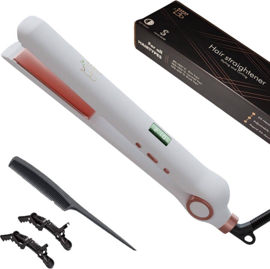 BAESS 2 in 1 Stijltang Stijlen en krullen 80ºC 210ºC Keramisch 25 Warmtestanden Hair Straightener Wit