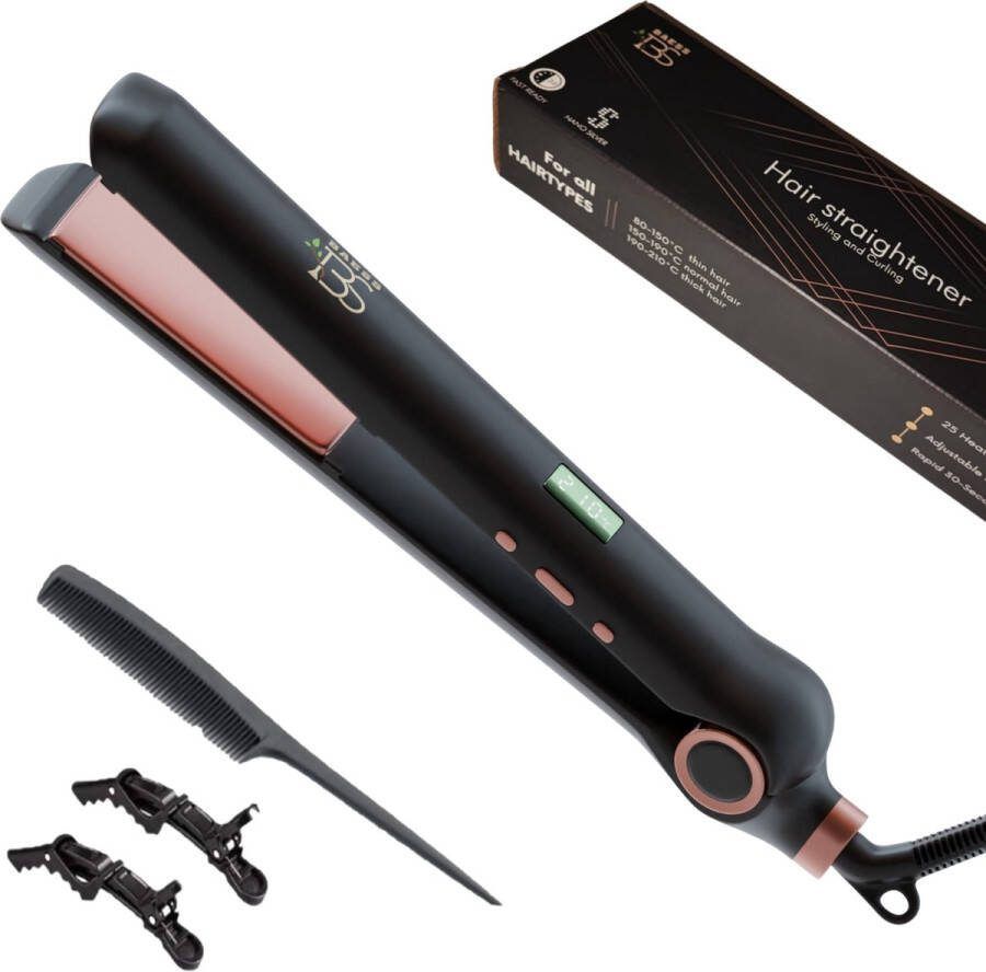 BAESS 2 in 1 Stijltang Stijlen en krullen 80ºC 210ºC Keramisch 25 Warmtestanden Hair Straightener Zwart