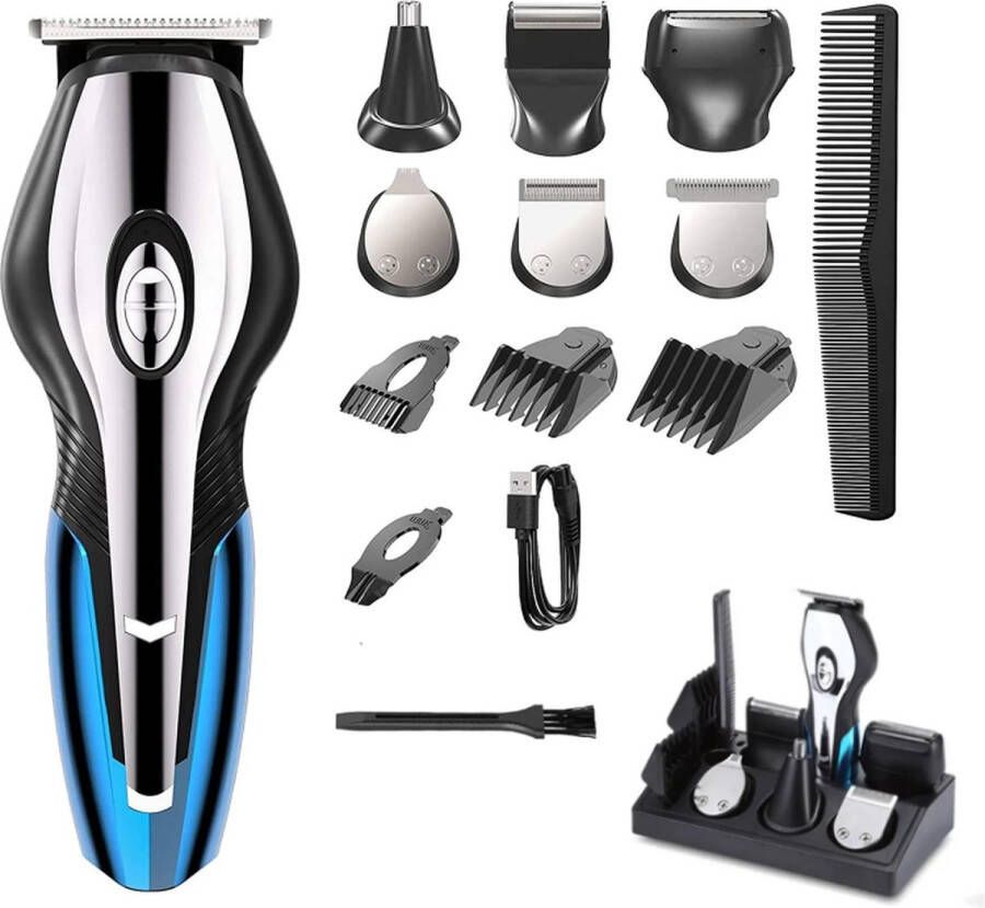 BAESS 6-in-1 Baardtrimmer Draadloos en Oplaadbaar Trimmer voor Gezicht Lichaam en Haar Tondeuse Neustrimmer Blauw