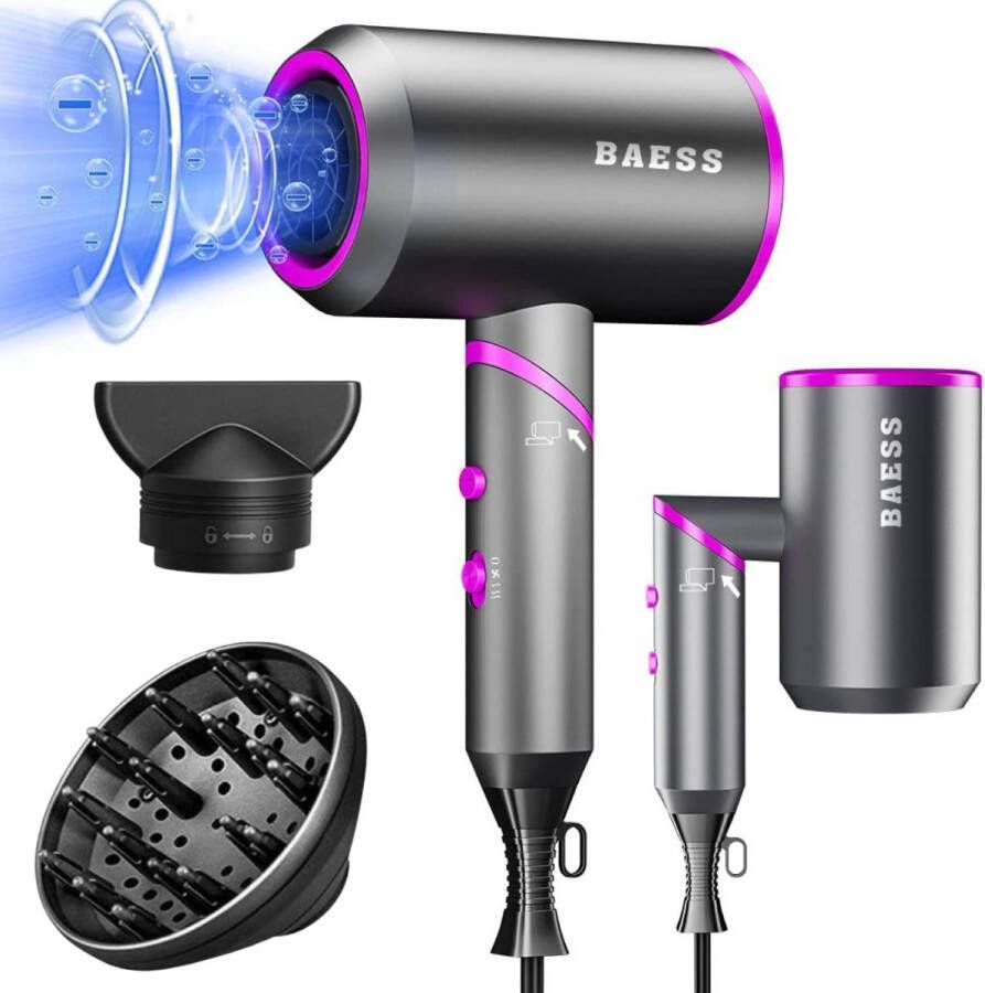 BAESS Föhn met Diffuser 3 Standen Ionic Hair Dryer Haardroger Reis Fohn Wereldwijd Voltage Mannen & Vrouwen