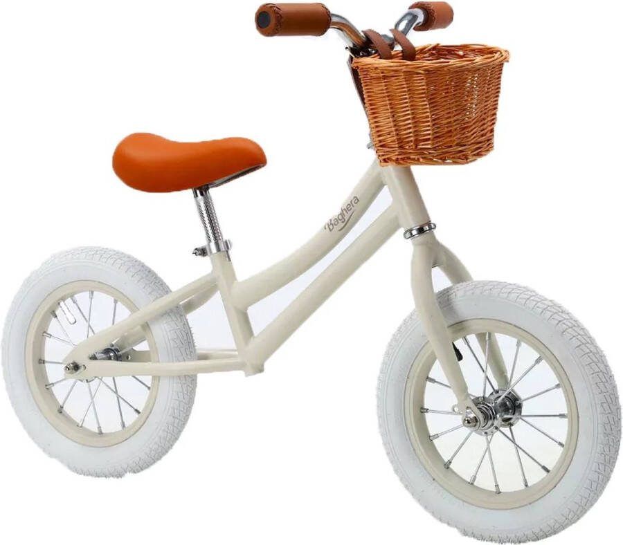 Baghera Retro Loopfiets Ivory White kinderloopfiets met helm