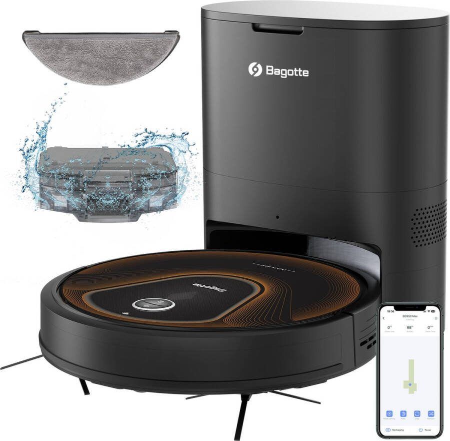 Bagotte BG 950 Max Robotstofzuiger Stofzuiger met dweilfunctie Zelfreinigend Handsfree Reinigen tot 1 Maand Zuigkracht 3500Pa Compatibel met Wi-Fi & Alexa Ideaal voor Tapijten Huisdierenhaar