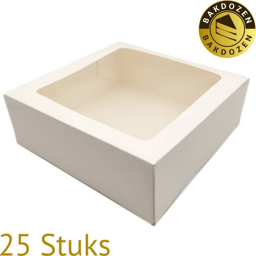 Bakdozen.nl Taartdoos Karton Met Venster Wit 25 Stuks (26cm x 26cm x 9cm) Cakedoos Taartdoos Gebaksdoos
