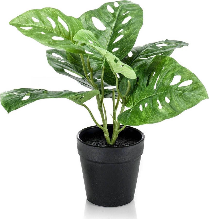 Plantophile Monstera Kunstplant Monkey Leaf Kunst Incl. decoratieve zwarte pot ↑ 29 cm Ø9 5cm