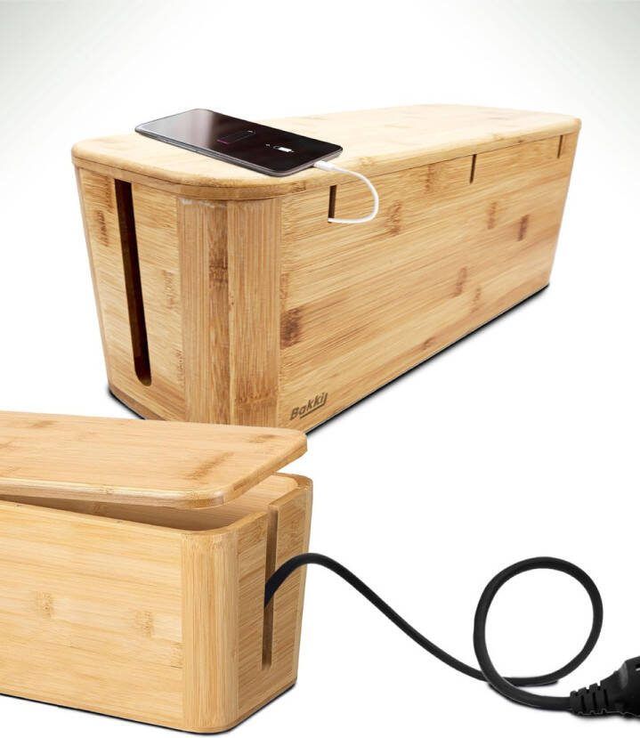 Bakki Bamboe Medium Kabeldoos stekkerblok opberger van 100% Bamboe hout magnetische deksel snoeren wegwerken FSC