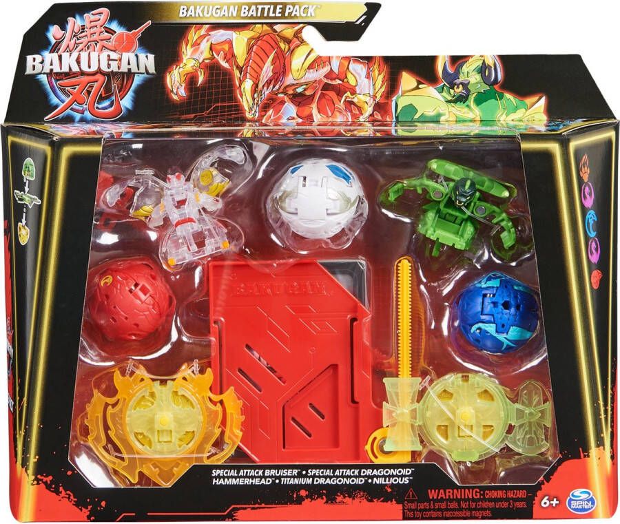 Bakugan Battle 5-Pack Special Attack Bruiser x Dragonoids x Hammerhead x Nillious spinnende actiefiguren