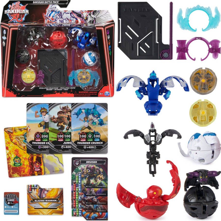 Bakugan Battle 5-Pack Special Attack Dragonoid x Ventri x Bruiser x Octogan x Trox spinnende actiefiguren en ruilkaarten