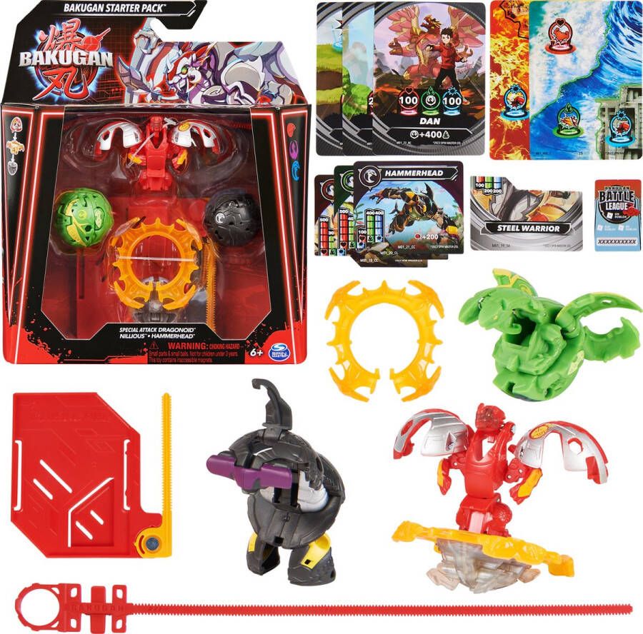 Bakugan Starter 3-Pack Special Attack Dragonoid x Nillious x Hammerhead spinnende actiefiguren en ruilkaarten