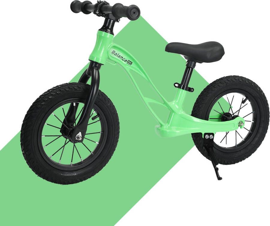 Balance Bike Sport Loopfiets vanaf 2 jaar Kawasaki groen met zijstandaard snel sluiting zadelpen super licht magnesium frame