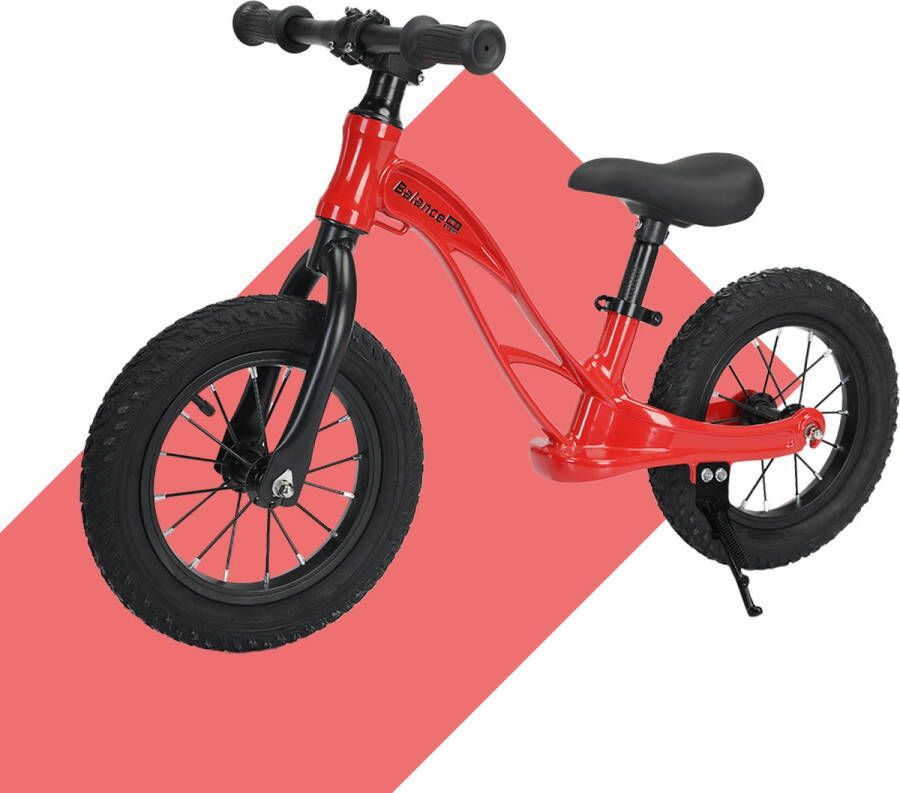 Balance Bike Sport Loopfiets vanaf 2 jaar -rood 12 inch luchtbanden met handige zijstandaard snel sluiting zadelpen super licht magnesium frame