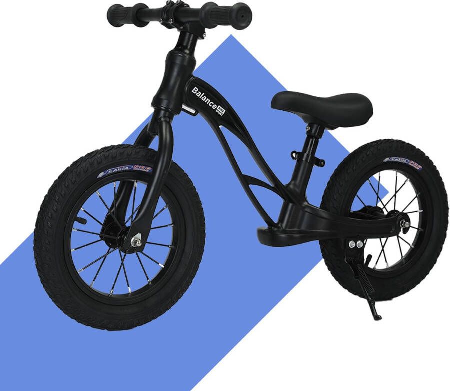 Balance Bike Sport Loopfiets vanaf 2 jaar met zijstandaard voor jongen of meisje mat zwart -12 inch luchtbanden snelsluiting zadelpen extra licht magnesium frame