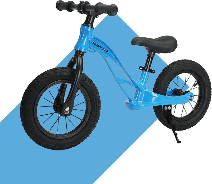 Balance Bike Sport Loopfiets stoere loopfiets vanaf 2 jaar blauw met zijstandaard voor jongen en meisje 12 inch luchtbanden snelsluiting zadelpen extra licht magnesium frame