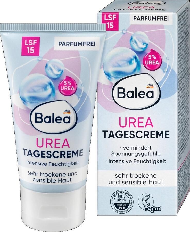Balea 5% Urea Dagcrème Ureum crème Voor de zeer droge en gevoelige huid SPF 15 50 ml