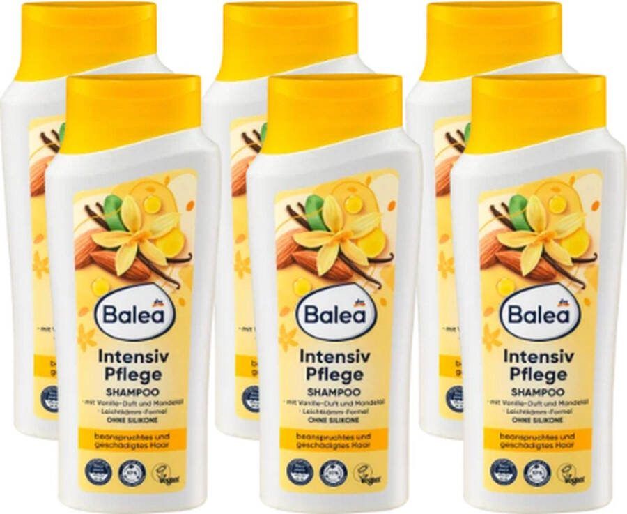 Balea Shampoo Intensiv Pflege 6x 300 ml Intensive Verzorging Siliconenvrij Veganistisch Vanille en Amandel VOORDEELVERPAKKING