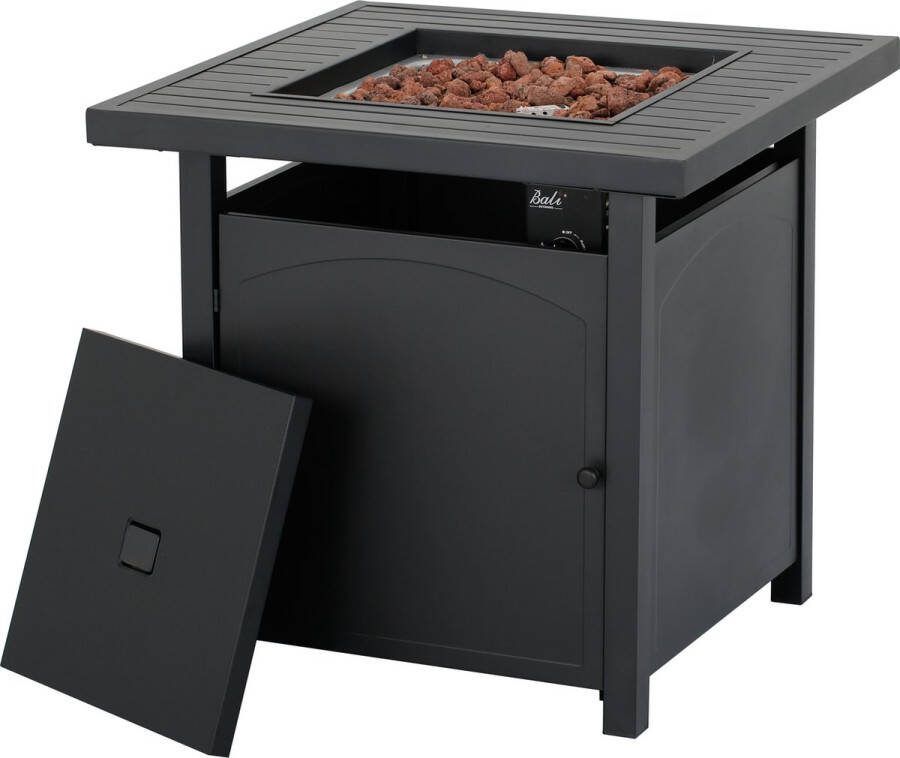 Bali Outdoors Gas Vuurtafel 71 x71 x 68.5cm Zwart Vuurkorf Buiten Terrashaard Met Lavastenen Terrasverwarming-Tuinhaard 15.1KW