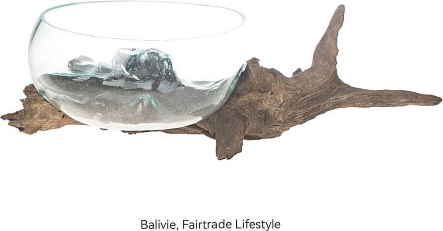 Balivie Decoratieve schaal Gesmolten glas schaal op wortelhout 65x30x23cm