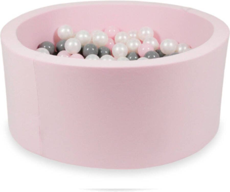 Ballenbaden.nl Roze Pink Ballenbad Ballenbak Moje • Rond 90 x 40 cm • Inclusief 200 balletjes diameter 7 cm (parel lichtroze en zilver)