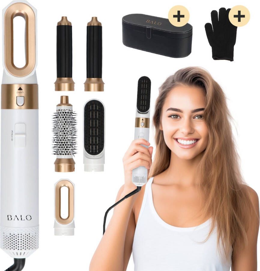 Balo Multistyler inclusief opbergdoos + handschoen 5 in 1 Föhnborstel Haarstyler Airstyler Hairwrap Fohnborstel Krultang Stijltang Fohn Haardroger Haarborstel Krulborstel