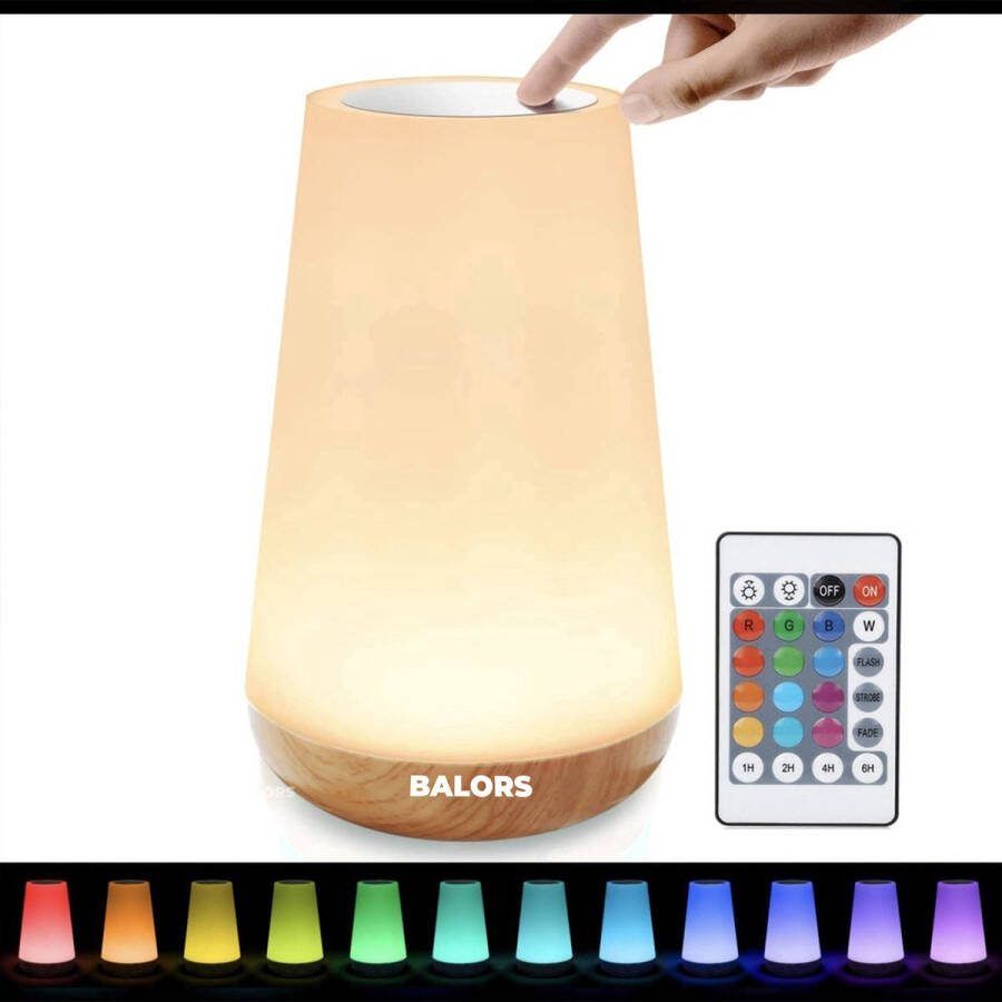 BALORS USB Oplaadbaar Nachtlampje met afstandsbediening Led verlichting Wit Warm licht en 13 RGB kleuren – dimbaar – touch control Wake-up Light – Sfeerlamp – Leeslamp – Tafellamp – Bedlamp voor baby kinderen en volwassenen – 15 cm hoog