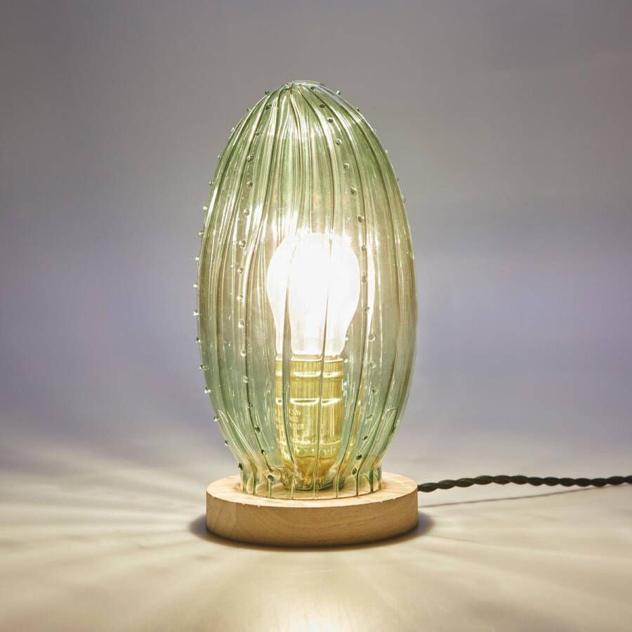 Balvi Cactus tafellamp | 25 cm hoog | -12 5 cm | groen glas met hout