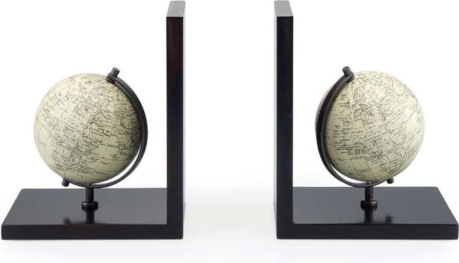 Balvi set van 2 boekensteunen wereldbol Mappamondo zwart hout