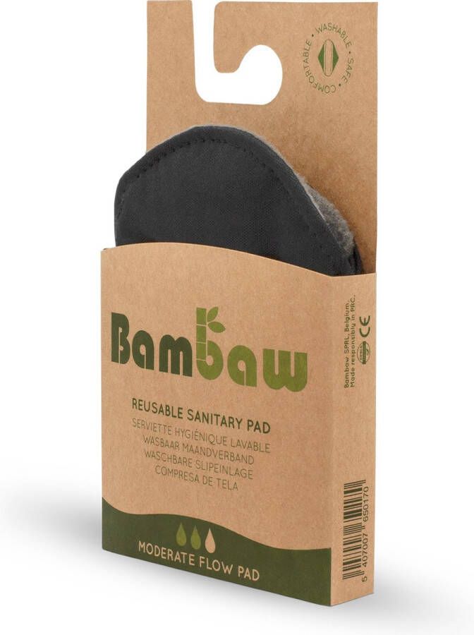 Bambaw Bamboe Wasbaar Maandverband 1 Stuk Moderate Flow Herbruikbare Inlegkruisjes Zero Waste en Milieuvriendelijk Wasbare Inlegkruisjes Bamboe Herbruikbaar Maandverband