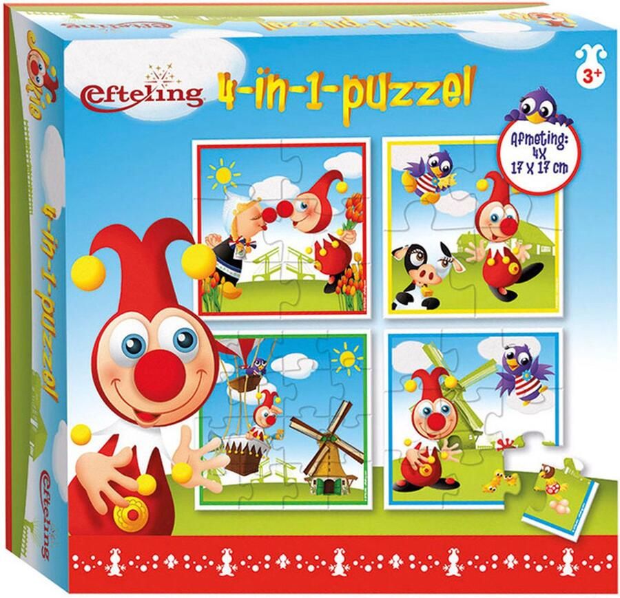 Bambolino Jokie Efteling puzzel 4 in 1 educatief peuter speelgoed kinderpuzzel 4x6x9x16 stukjes leren puzzelen 3 jaar en ouder Toys