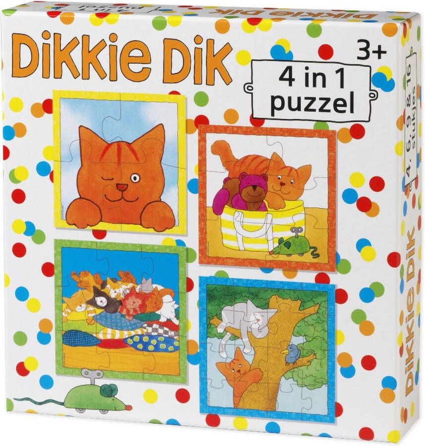 Bambolino Toys Dikkie Dik 4 in 1 puzzelset 4+6+9+16 stukjes kinderpuzzel leren puzzelen educatief peuter speelgoed puzzel 3 jaar en ouder schoencadeautje Sinterklaas