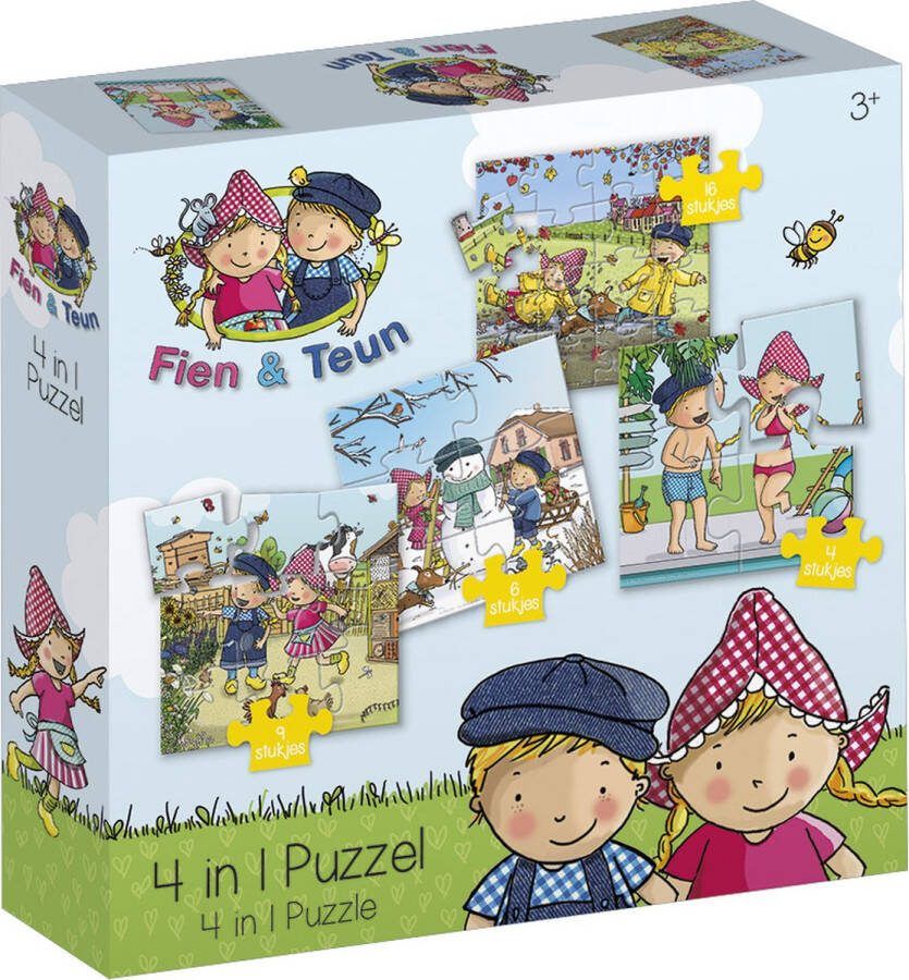 Bambolino Fien & Teun puzzel 4 in 1 educatief peuter speelgoed kinderpuzzel 4x6x9x16 stukjes leren puzzelen cadeautip puzzel 3 jaar en ouder Toys