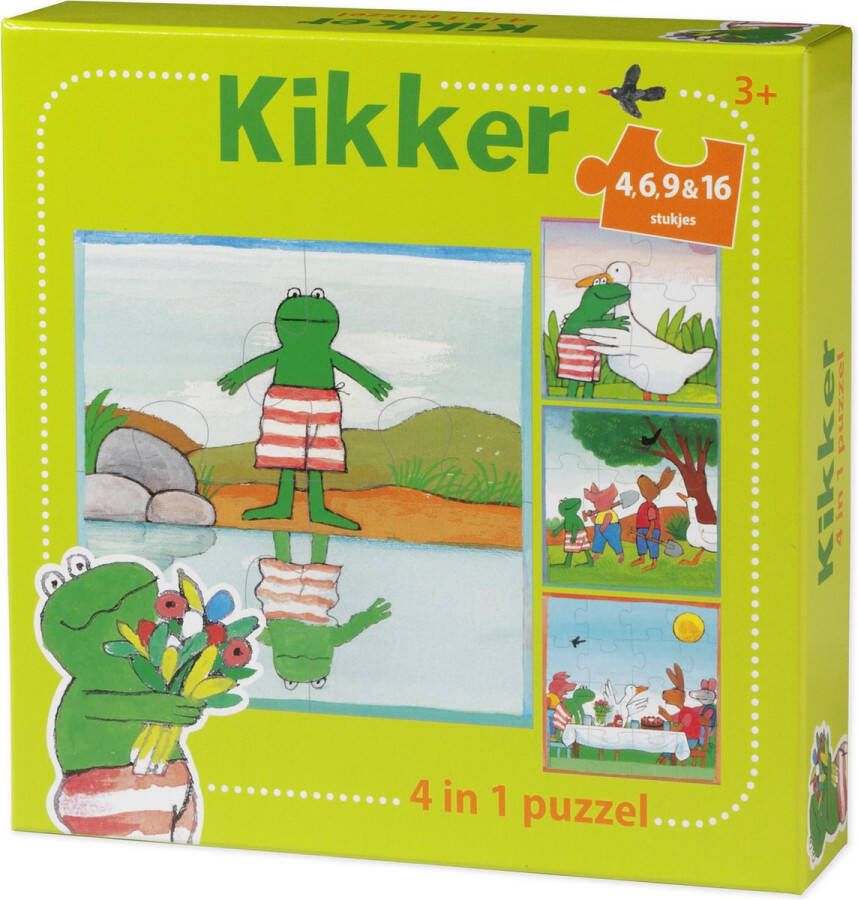 Bambolino Kikker puzzel 4 in 1 educatief peuter speelgoed kinderpuzzel 4x6x9x16 stukjes leren puzzelen cadeautip puzzel 3 jaar en ouder Toys