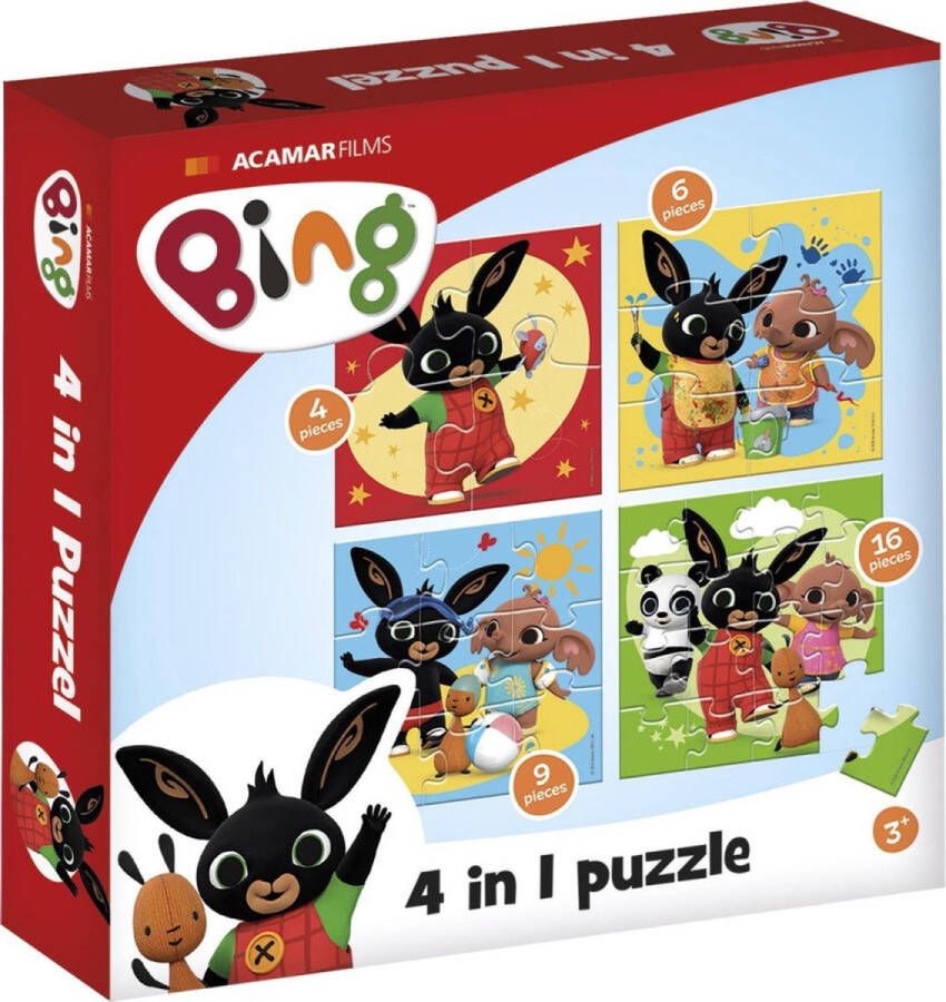 Bambolino Toys Bing 4 in 1 puzzel 4x6x9x16 stukjes kinderpuzzel leren puzzelen educatief peuter speelgoed puzzel 3 jaar en ouder schoencadeautje Sinterklaas