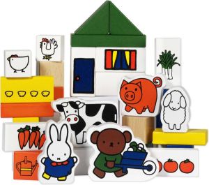 Bambolino Nijntje houten blokken boerderij 28 delig peuter speelset met boerderijdieren bouwblokken educatief speelgoed Toys