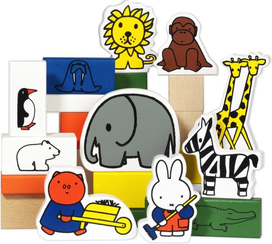 Bambolino Nijntje houten blokken dierentuin 30 delige speelset met exotische dieren bouwblokken educatief speelgoed Toys