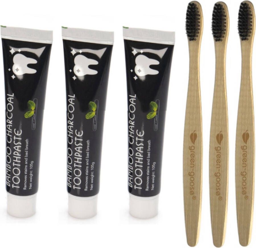 Bamboo Charcoal Tandpasta 3X Charcoal Mint Tandpasta 3x Bamboe Tandenborstel Witte Tanden Houtskool Tand Bleker Charcoal Toothpaste Teeth Whitening Charcaol Tandpasta Whitening Frisse Adem Bamboe Tandsteen verwijderaar Wittere Tandjes Bamboo Tandbleek