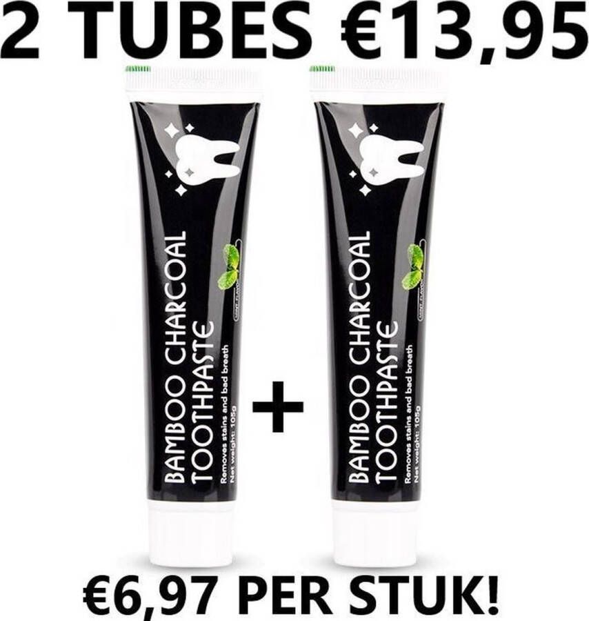 Bamboo Charcoal Tandpasta Charcoal Mint Tandpasta 2 TUBES Witte Tanden Houtskool Tand Bleker Charcoal Toothpaste Teeth Whitening Charcaol Tandpasta Whitening Frisse Adem Bamboe Tandsteen verwijderaar Wittere Tandjes Bamboo Tandbleek