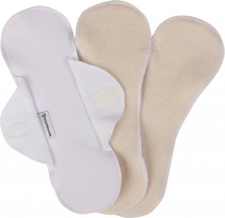 Bamboolik wasbaar maandverband badstof biologisch katoen met klittenband sluiting 3 stuks wit