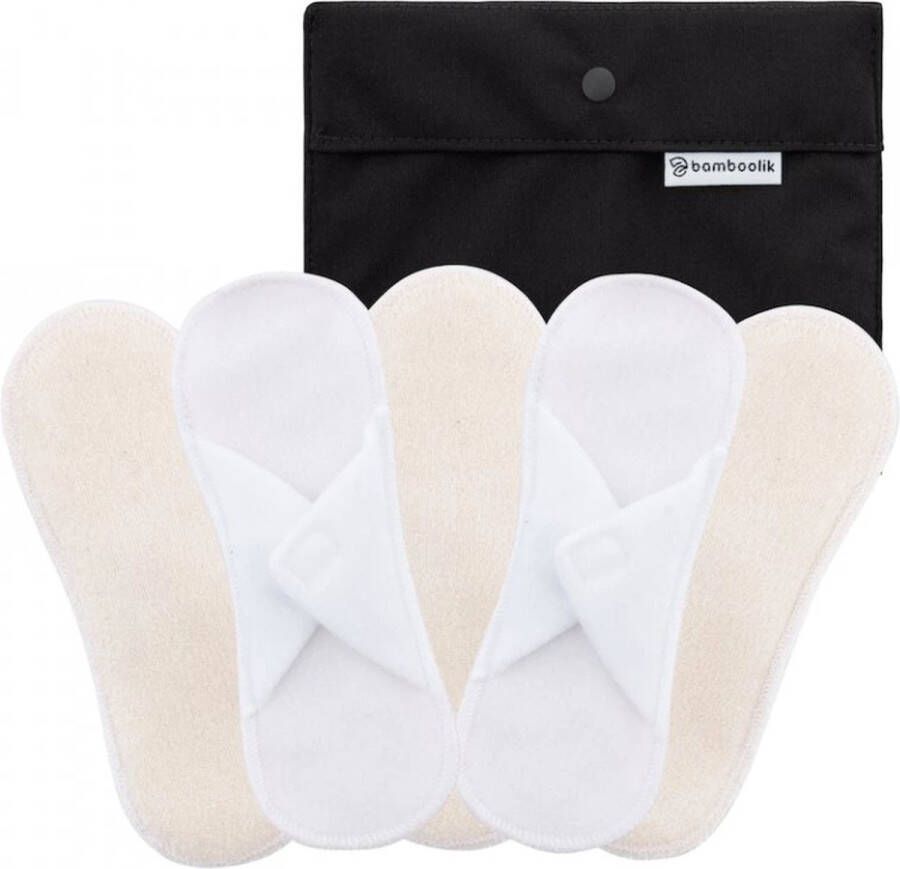 Bamboolik wasbare inlegkruisjes biologisch katoen met klittenband 5 stuks & wetbag wasbare inlegkruisjes klittenbandsluiting badstof wit