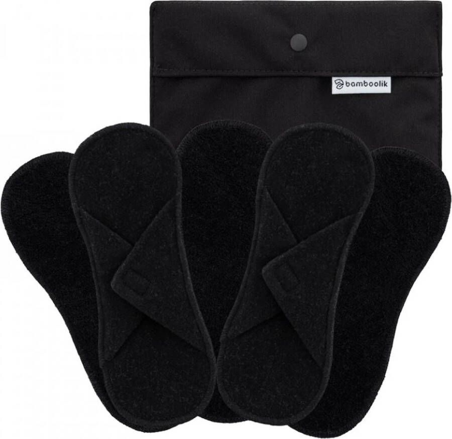 Bamboolik wasbare inlegkruisjes biologisch katoen met klittenband 5 stuks & wetbag wasbare inlegkruisjes klittenbandsluiting badstof zwart