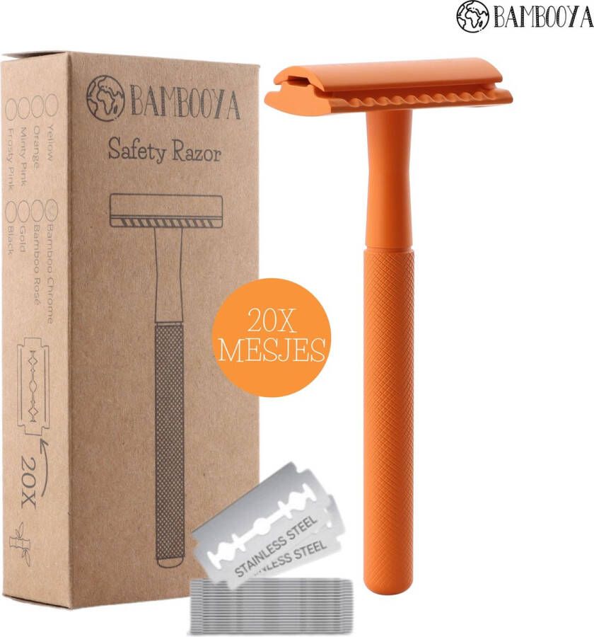 Bambooya Safety Razor + 20 scheermesjes Duurzaam Veiligheidsscheermes|Orange| Scheermesjes voor vrouwen mannen Double Edge Single Blade Zero Waste Duurzaam Scheermesje