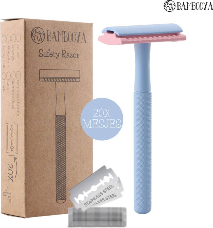Bambooya Safety Razor + 20 scheermesjes voor vrouwen dames Frosty Pink Double Edge Single Blade Zero Waste Duurzaam Scheermesje