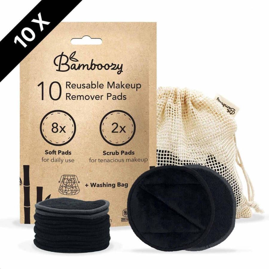 Bamboozy 10 Wasbare Wattenschijfjes Zwart 8x Dagelijks 2x Scrub Herbruikbare Wattenschijfjes Wasbare Zero Waste Duurzaam Bamboe