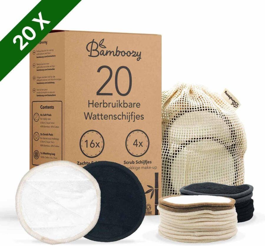 Bamboozy 20 Zwart + Wit Wasbare Wattenschijfjes 16x Dagelijks 4x Scrub Herbruikbare Wattenschijfjes Zero Waste Duurzame Bamboe