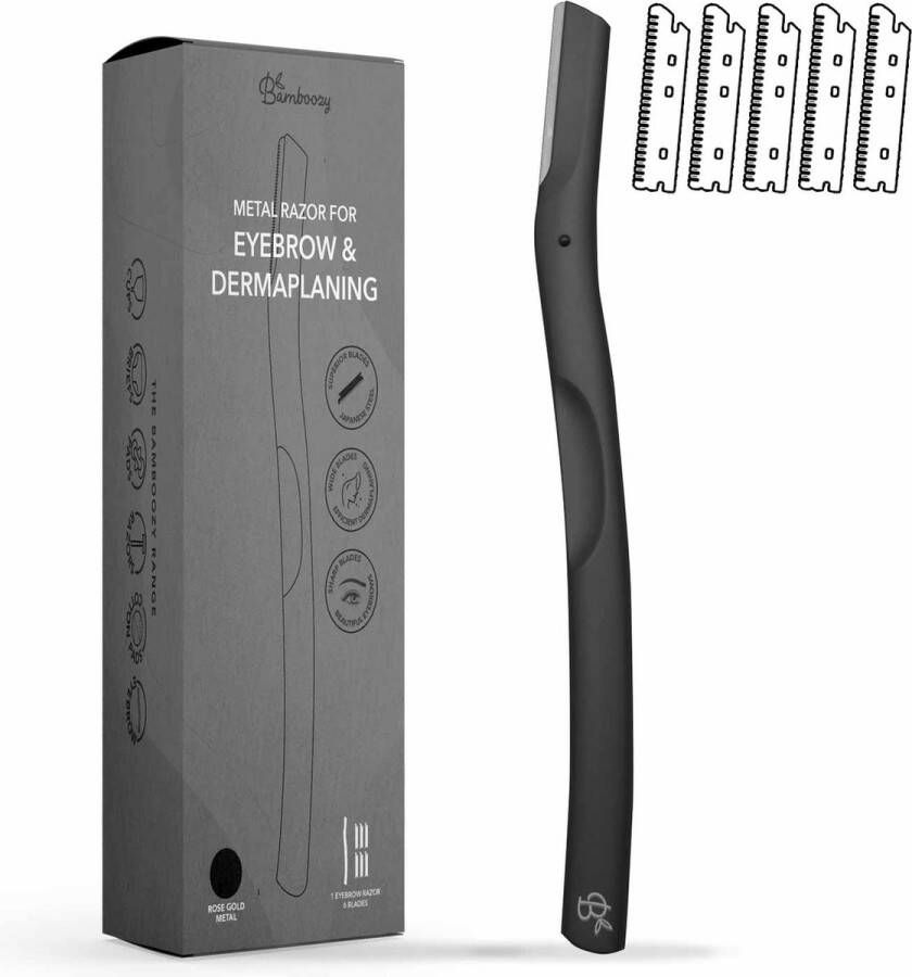 Bamboozy Metalen Dermaplaning 6x Diep Zwart Unisex Wenkbrauw Scheermesje Mesje van Metaal Scheermes Gezicht Intieme Streek Baard Bakkebaarden Donshaartjes Scheren Contouren